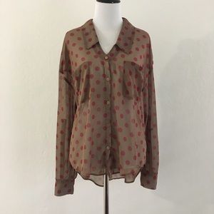Free People Polka Dot chiffon Button Down shirt